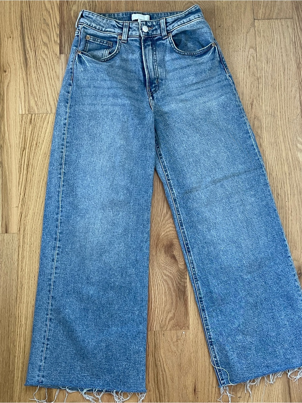 H&M Wide-Leg Ankle Jeans in Light Blue Denim